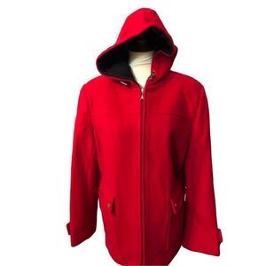 Preston & York red hooded pure wool front zip coat. Size 16